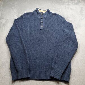 G.H. Bass & Co Sherpa Lined 1/4 Button Henley Mock Neck Sweater Navy Men Size L